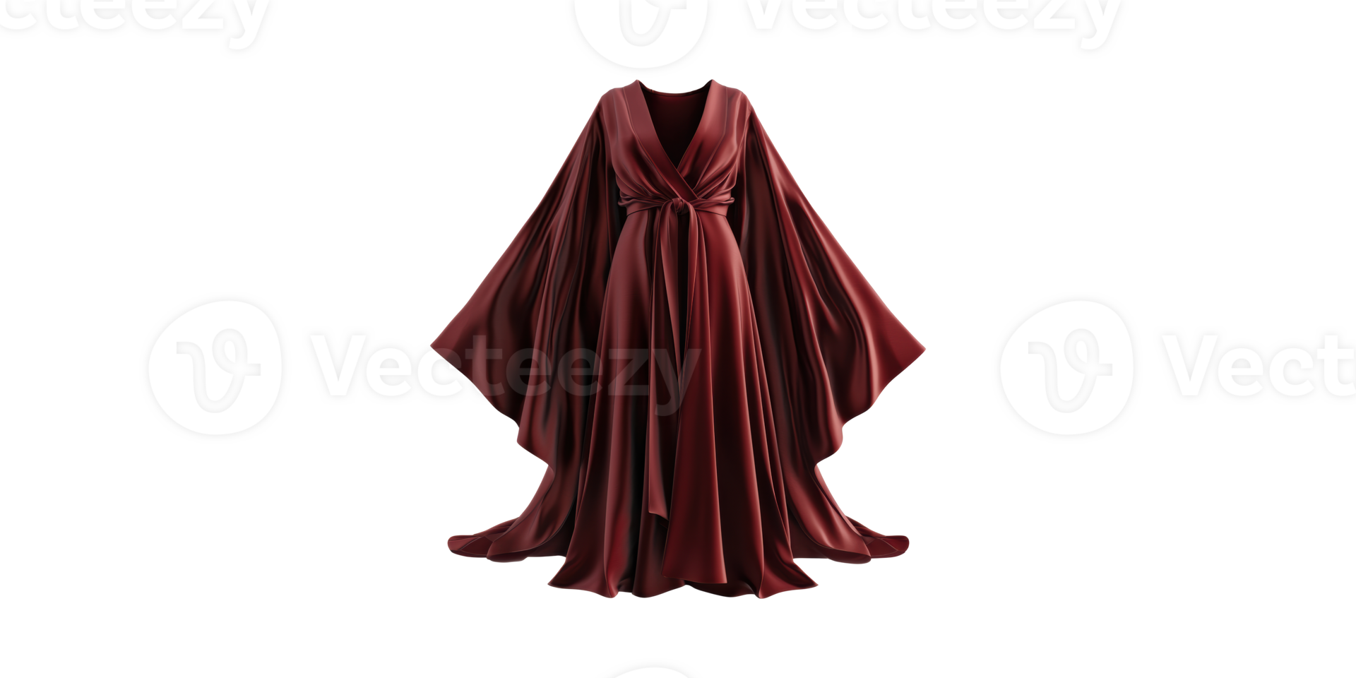 Elegant Burgundy Gown With Flowing Sleeves. Luxurious Fashion Design Isolated On Transparent Background png