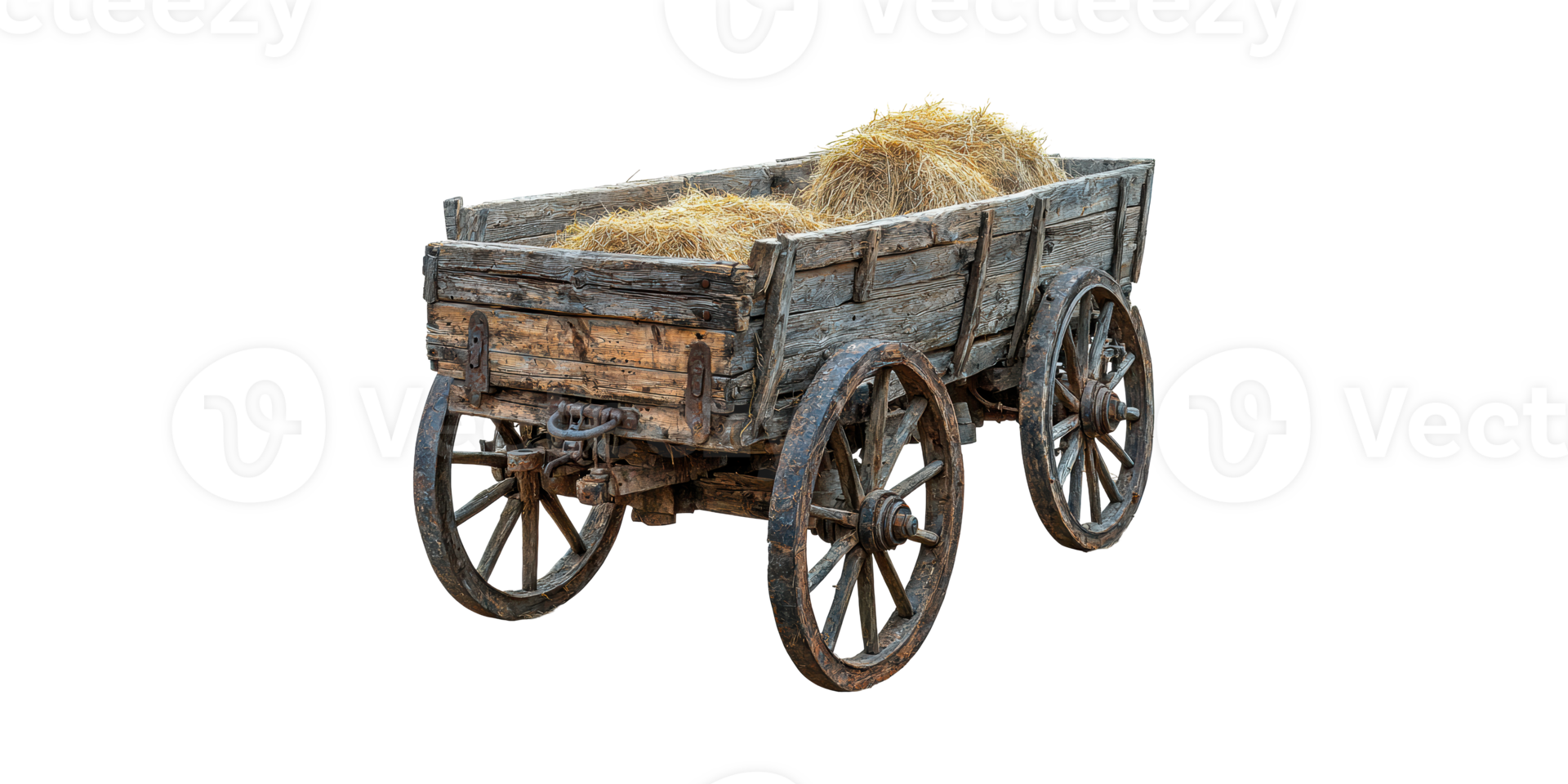 Vintage Wooden Cart Filled With Hay. Rustic Agricultural Transport Isolated On Transparent Background png