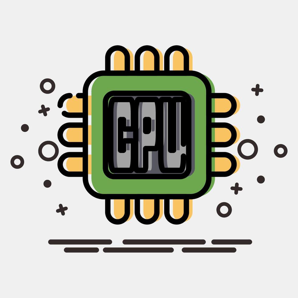 Icon processor. Computer components elements. Icon in MBE style. vector