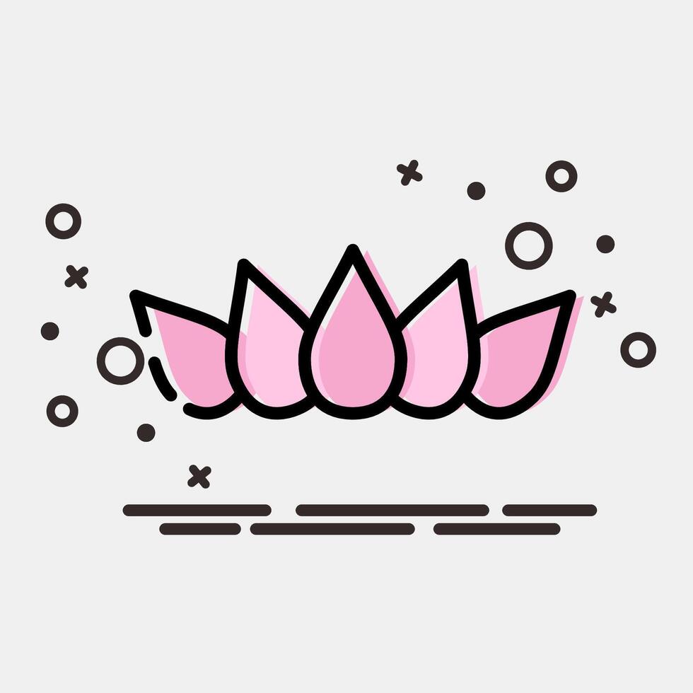 Icon lotus. Buddhism and vesak elements. Icon in MBE style. vector