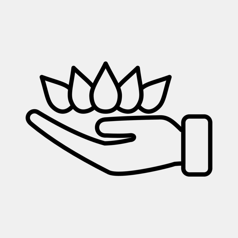 Icon lotus on hand. Buddhism and vesak elements. Icon in line style. vector