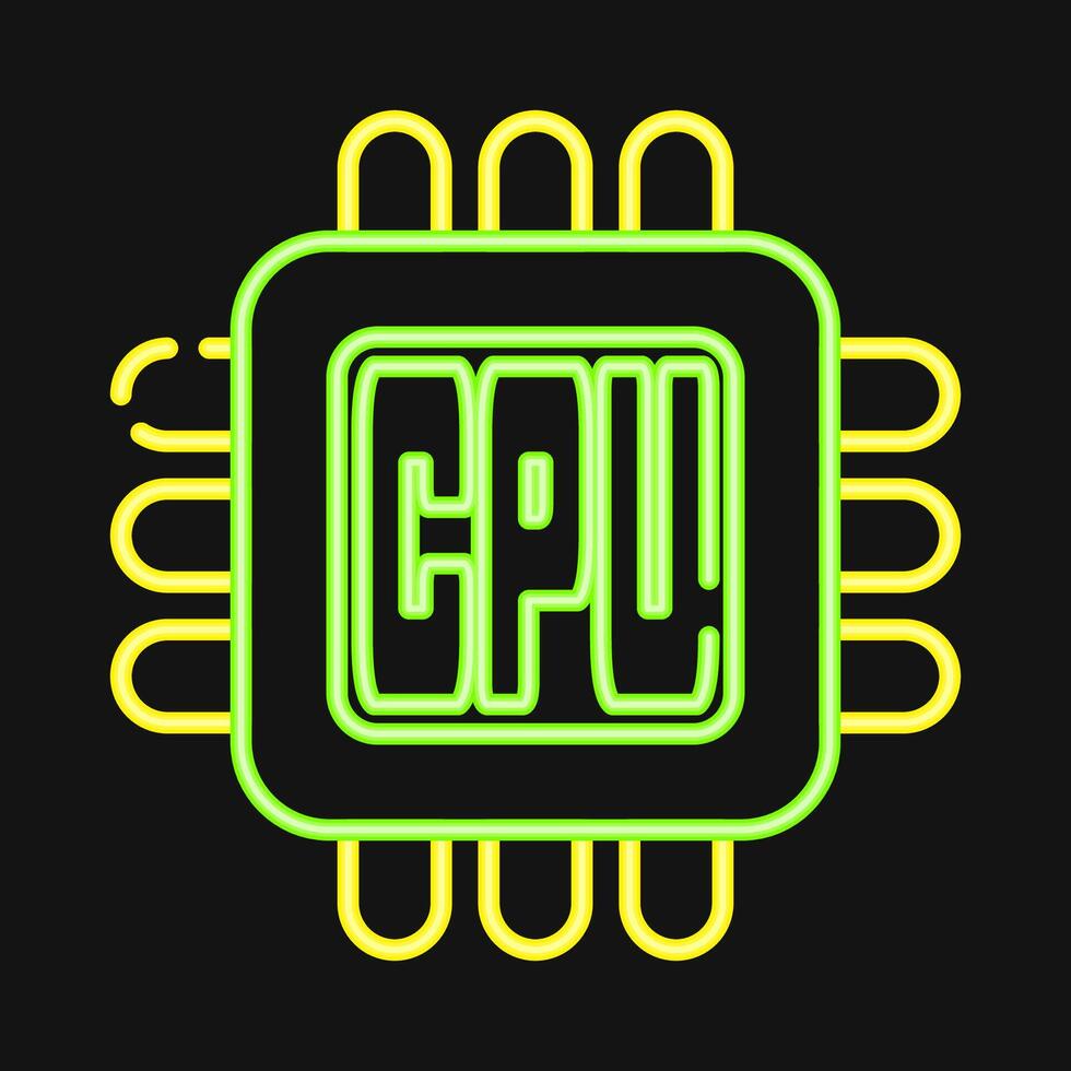 Icon processor. Computer components elements. Icon in neon style. vector