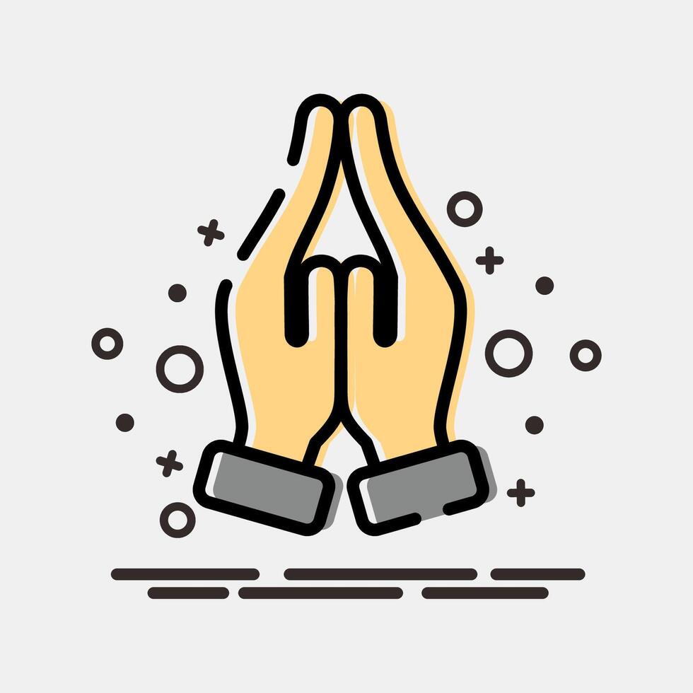 Icon prayer. Buddhism and vesak elements. Icon in MBE style. vector