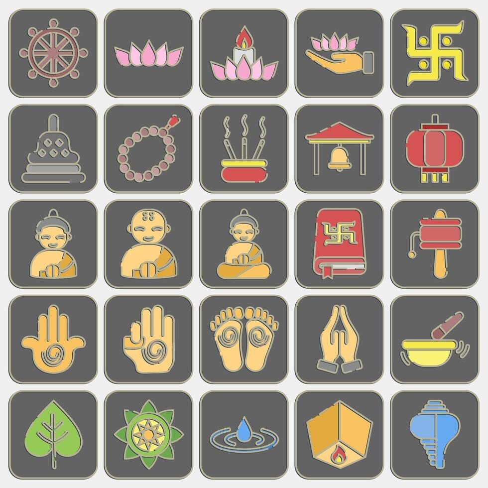 Icon set of buddhism. Buddhism and vesak elements. Icon in embossed style. vector