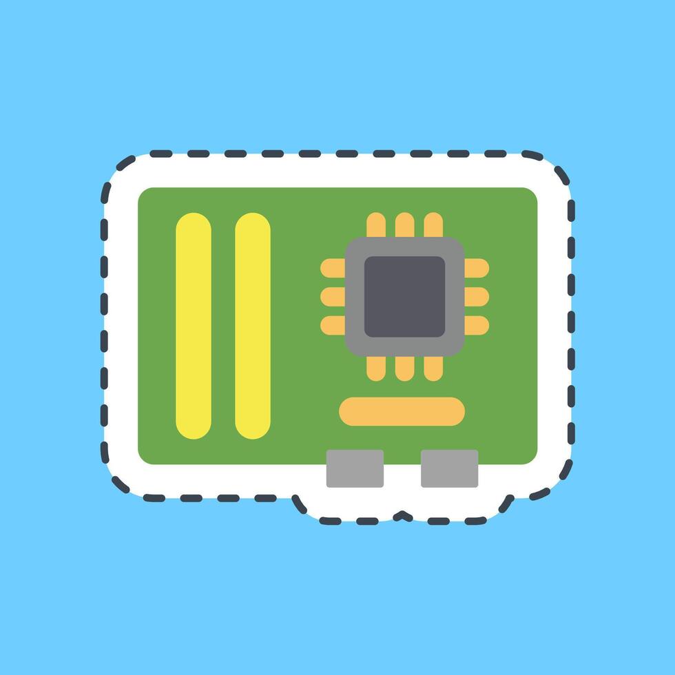 Cutting line sticker motherboard. Computer components elements. vector