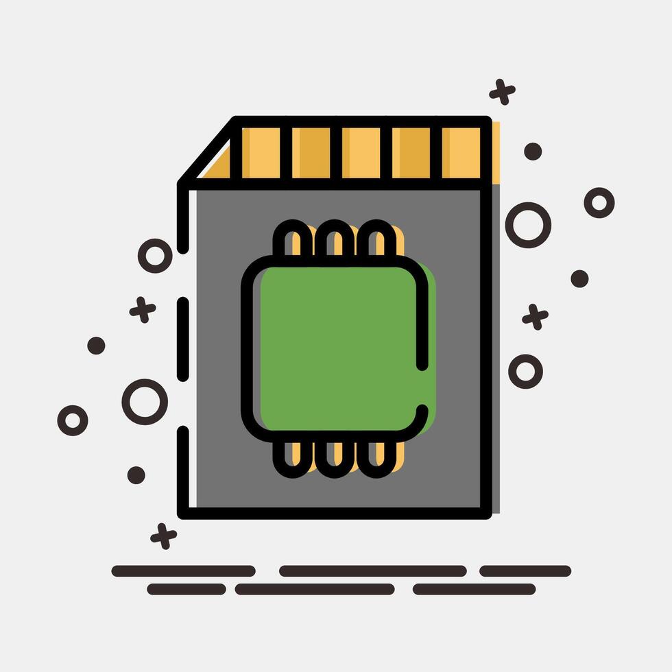 Icon memory card. Computer components elements. Icon in MBE style. vector