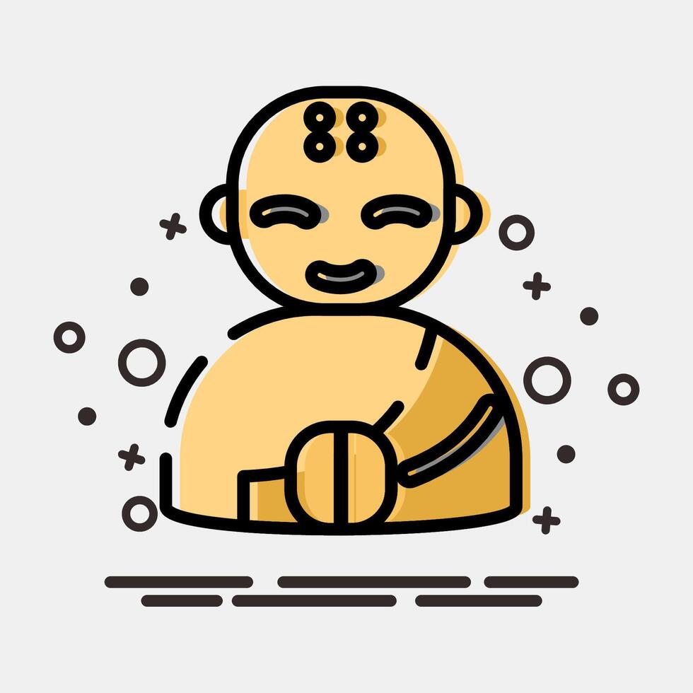 Icon monk. Buddhism and vesak elements. Icon in MBE style. vector