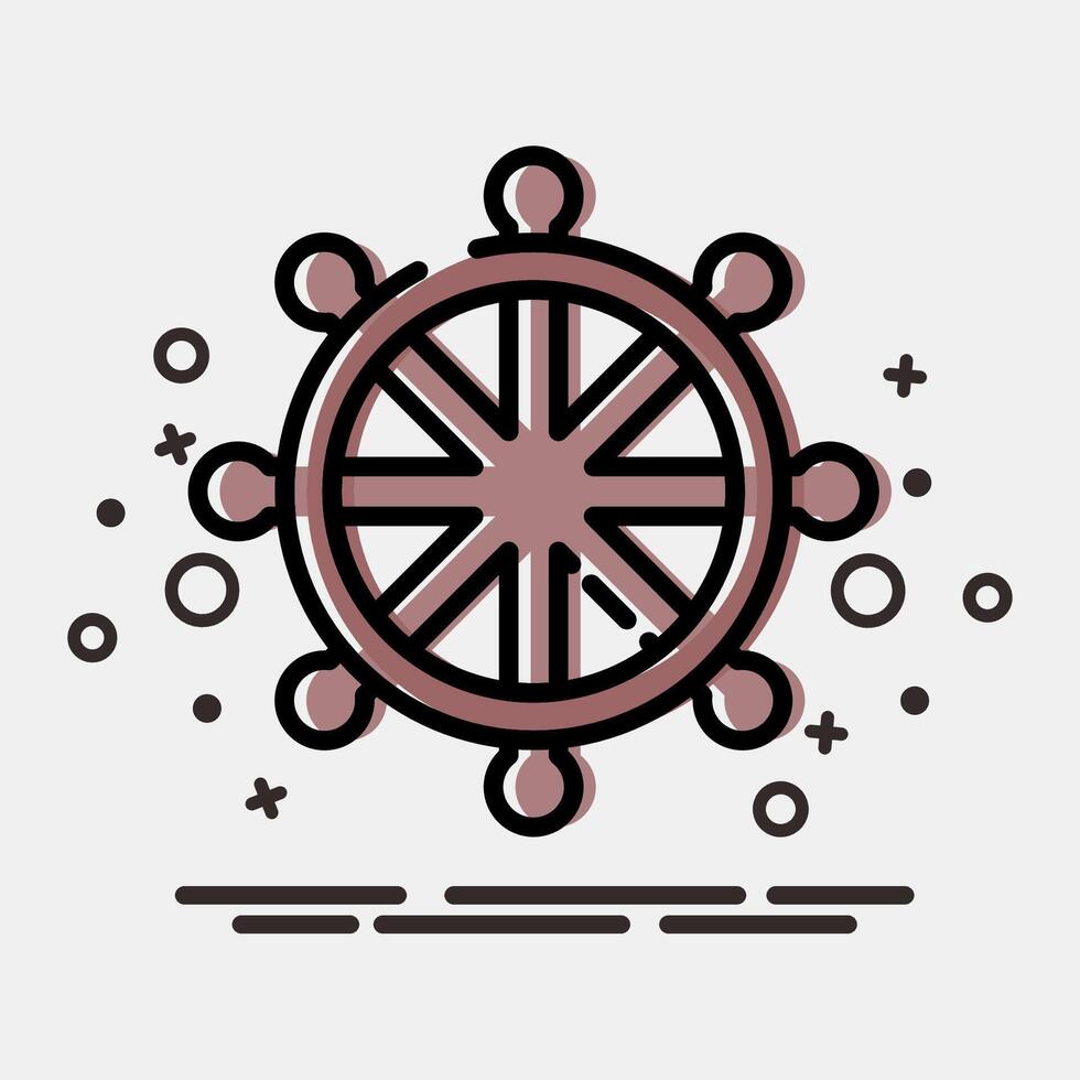 Icon dharma wheel. Buddhism and vesak elements. Icon in MBE style. vector