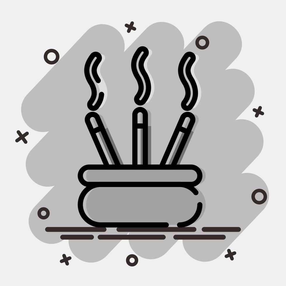 Icon incense. Buddhism and vesak elements. Icon in comic style. vector