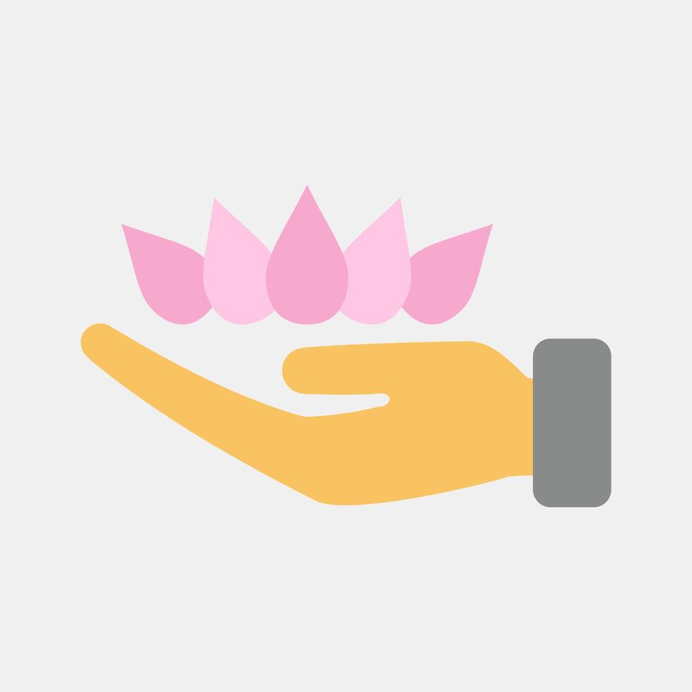 Icon lotus on hand. Buddhism and vesak elements. Icon in flat style. vector