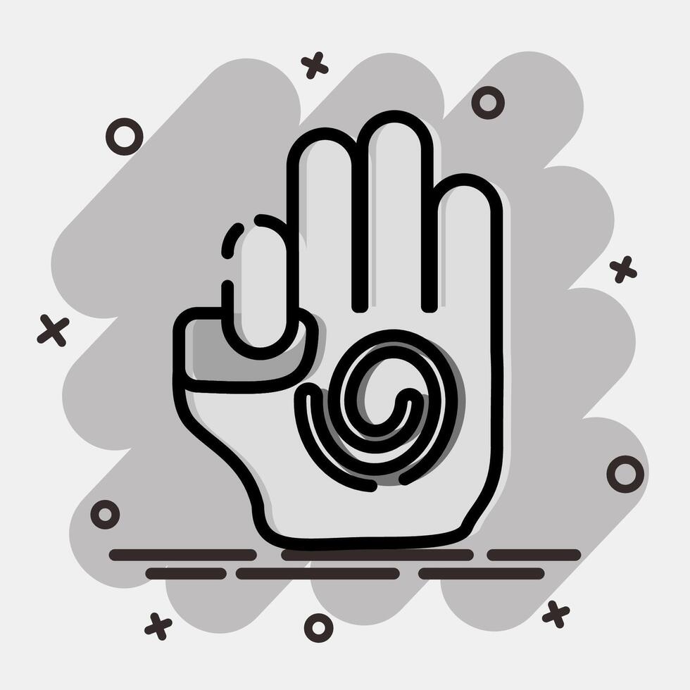 Icon meditation hand. Buddhism and vesak elements. Icon in comic style. vector