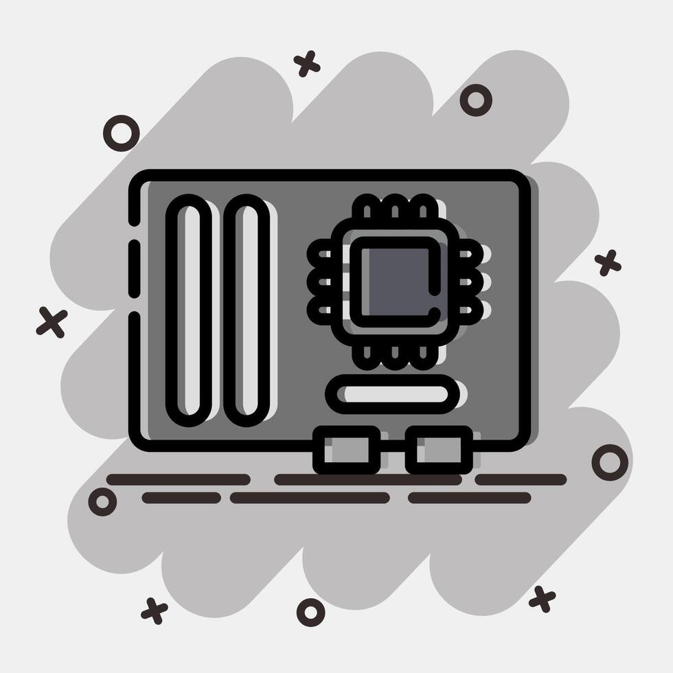 Icon motherboard. Computer components elements. Icon in comic style. vector