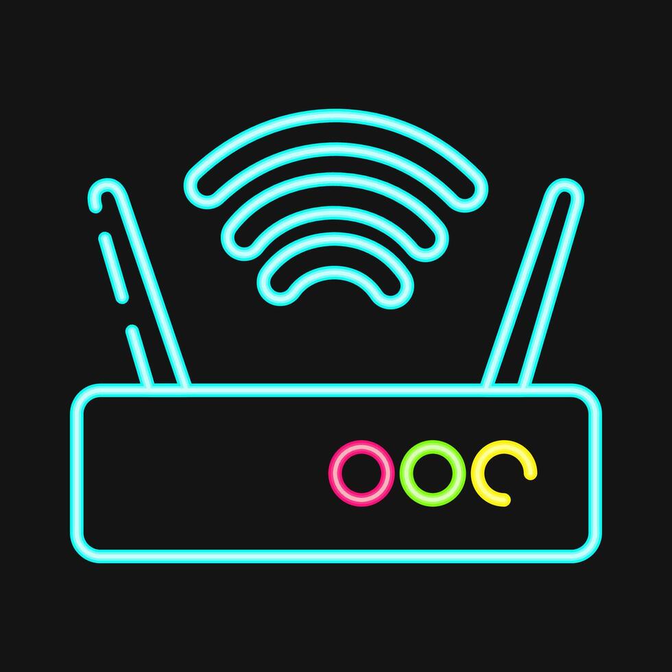Icon router. Computer components elements. Icon in neon style. vector
