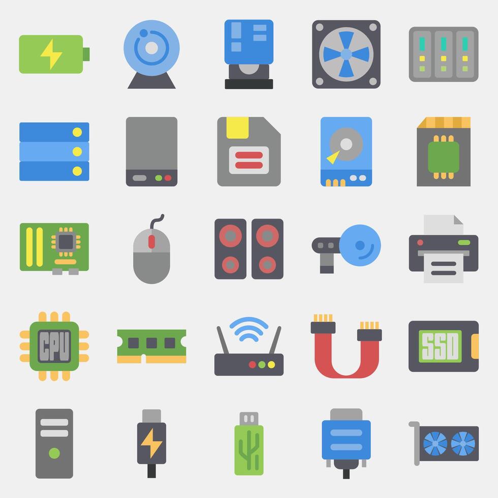 Icon set of computer components. Computer components elements. Icon in flat style. vector