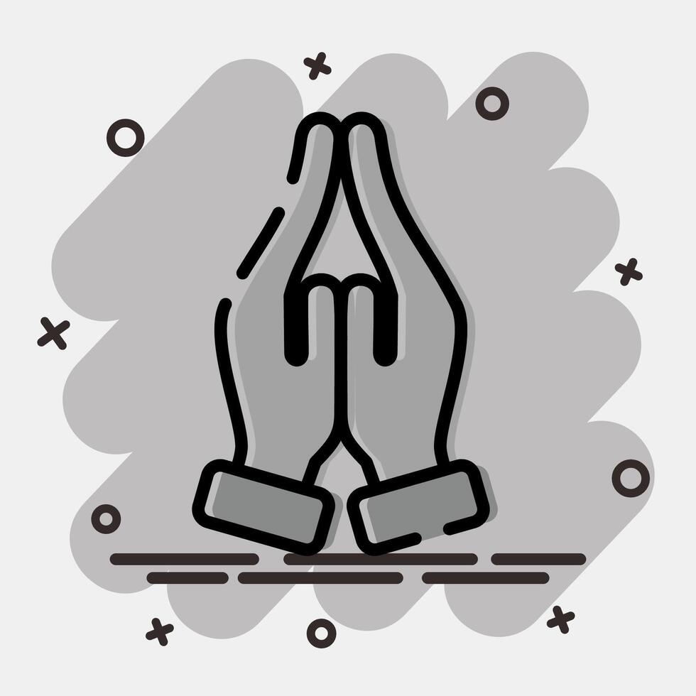 Icon prayer. Buddhism and vesak elements. Icon in comic style. vector