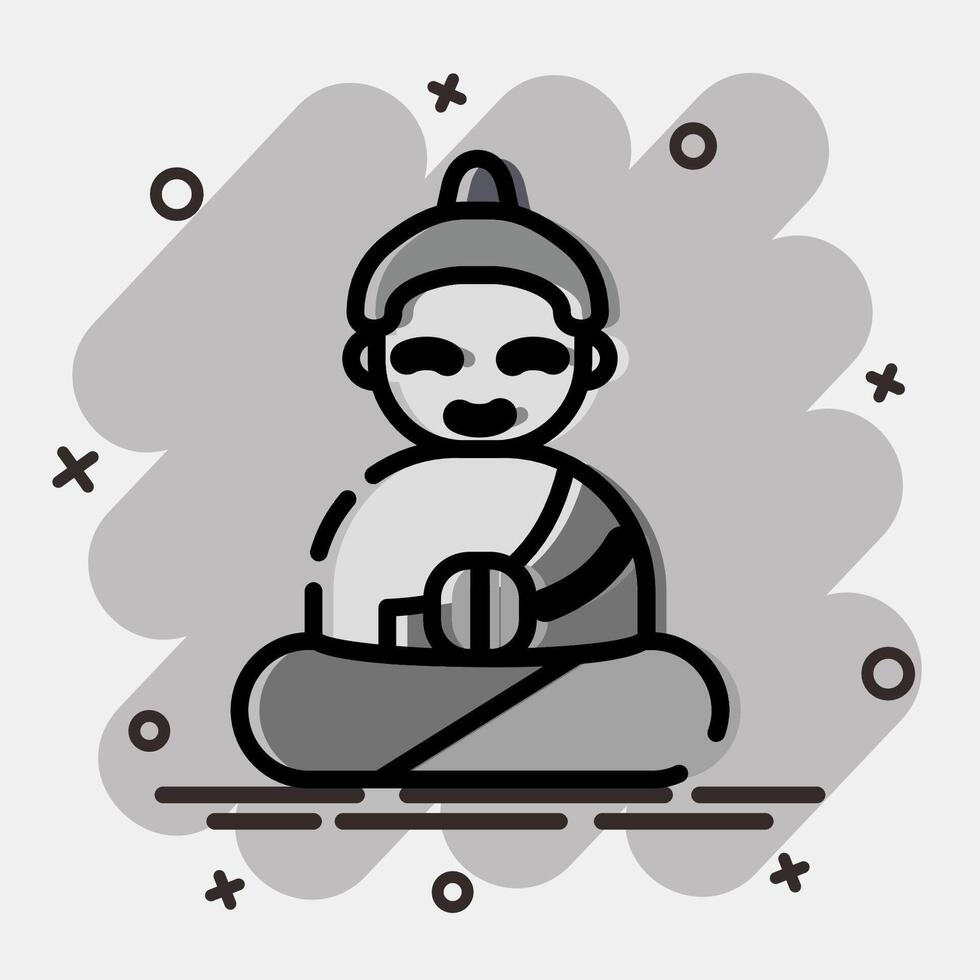 Icon meditation. Buddhism and vesak elements. Icon in comic style. vector