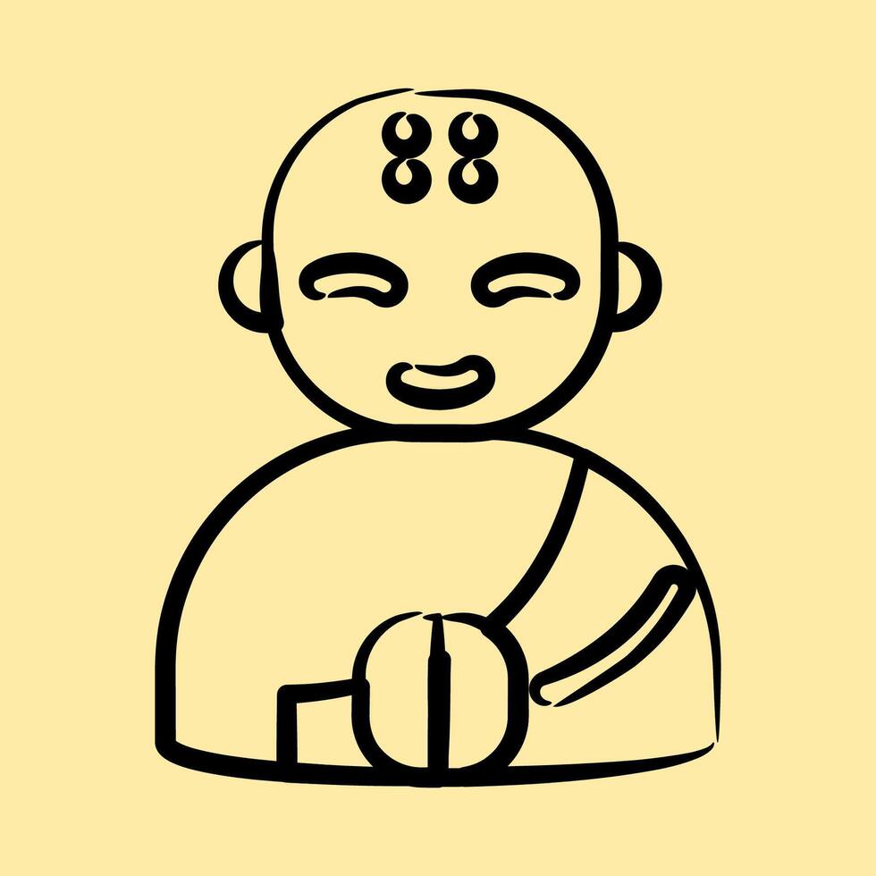 Icon monk. Buddhism and vesak elements. Icon in hand drawn style. vector