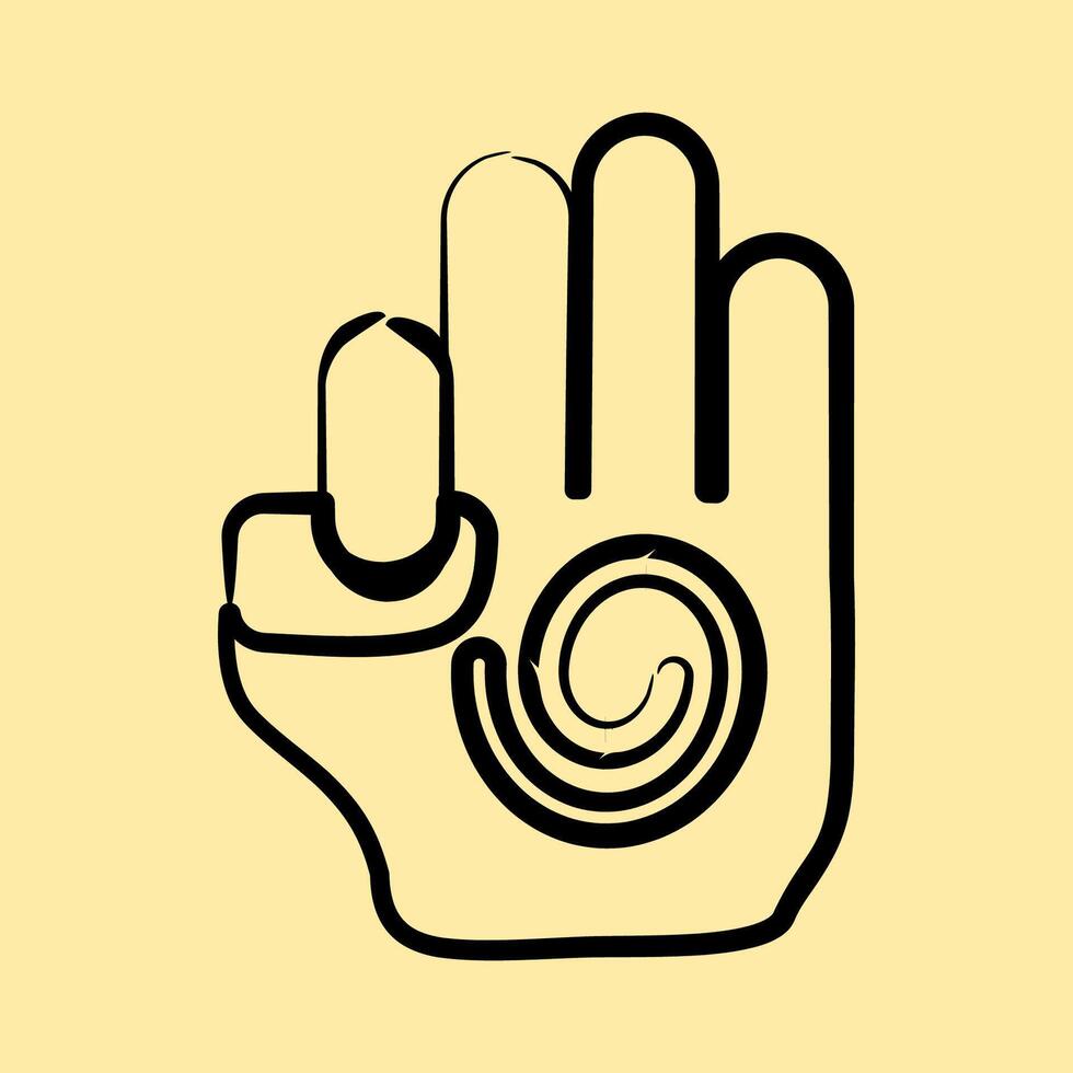 Icon meditation hand. Buddhism and vesak elements. Icon in hand drawn style. vector
