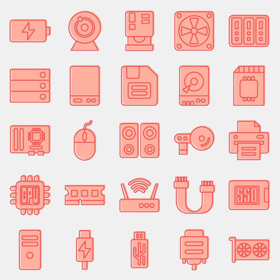 Icon set of computer components. Computer components elements. Icon in two tone style. vector