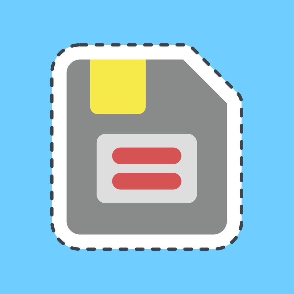 Cutting line sticker floppy disk. Computer components elements. vector