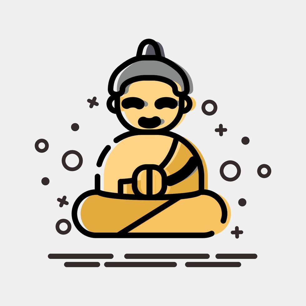 Icon meditation. Buddhism and vesak elements. Icon in MBE style. vector