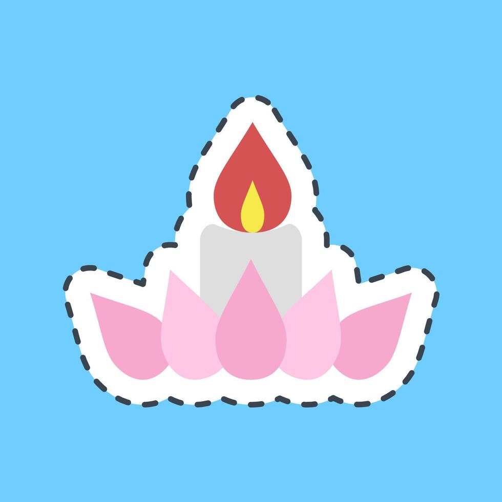 Cutting line sticker candle. Buddhism and vesak elements. vector