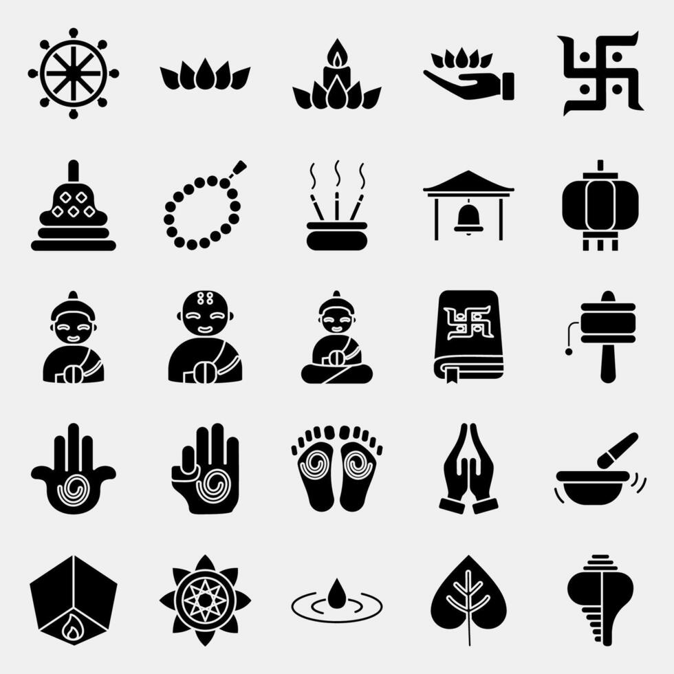Icon set of buddhism. Buddhism and vesak elements. Icon in glyph style. vector