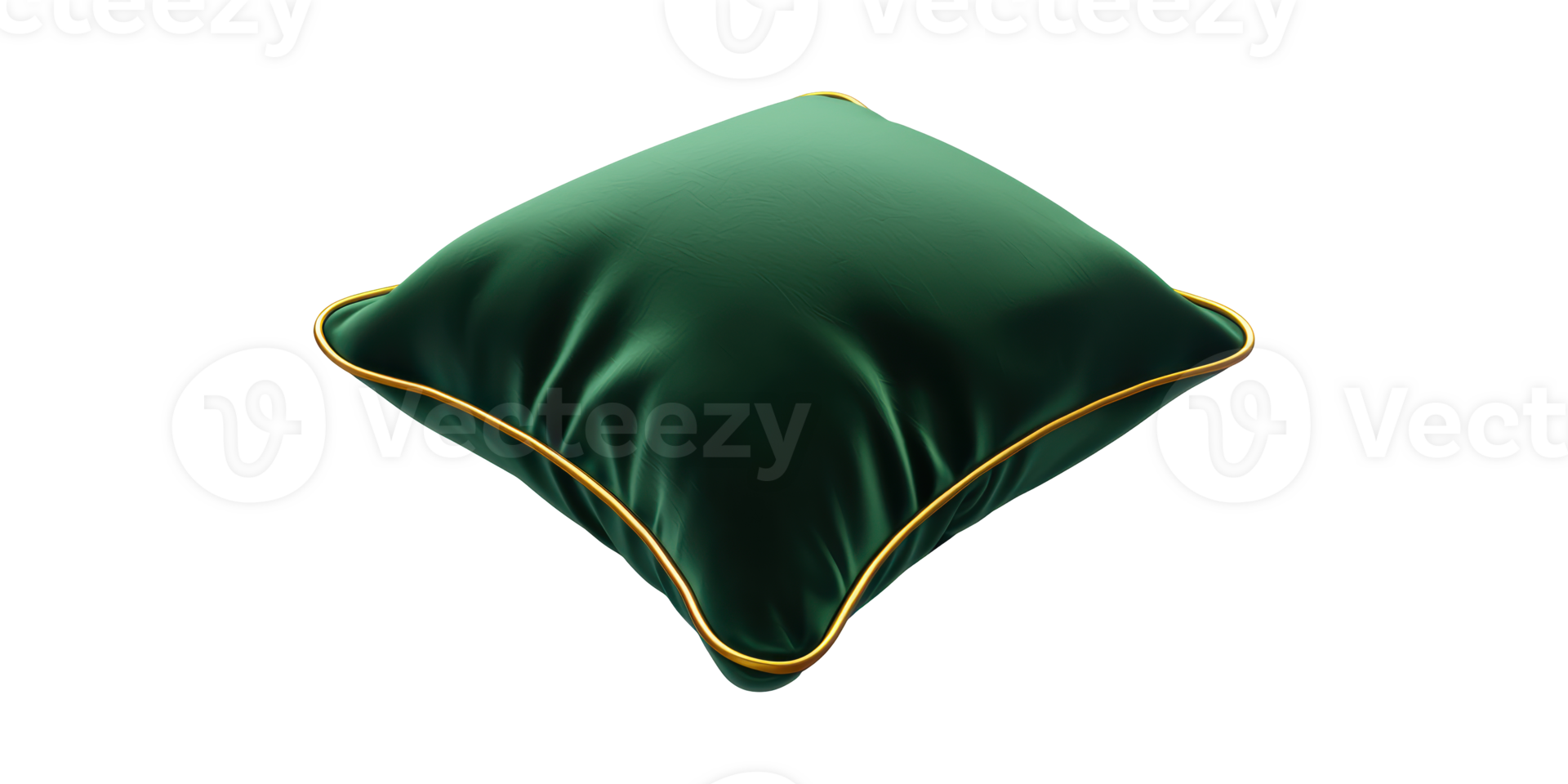 Luxurious Green Satin Pillow With Gold Trim. Elegant Home Decor And Comfort Isolated On Transparent Background png