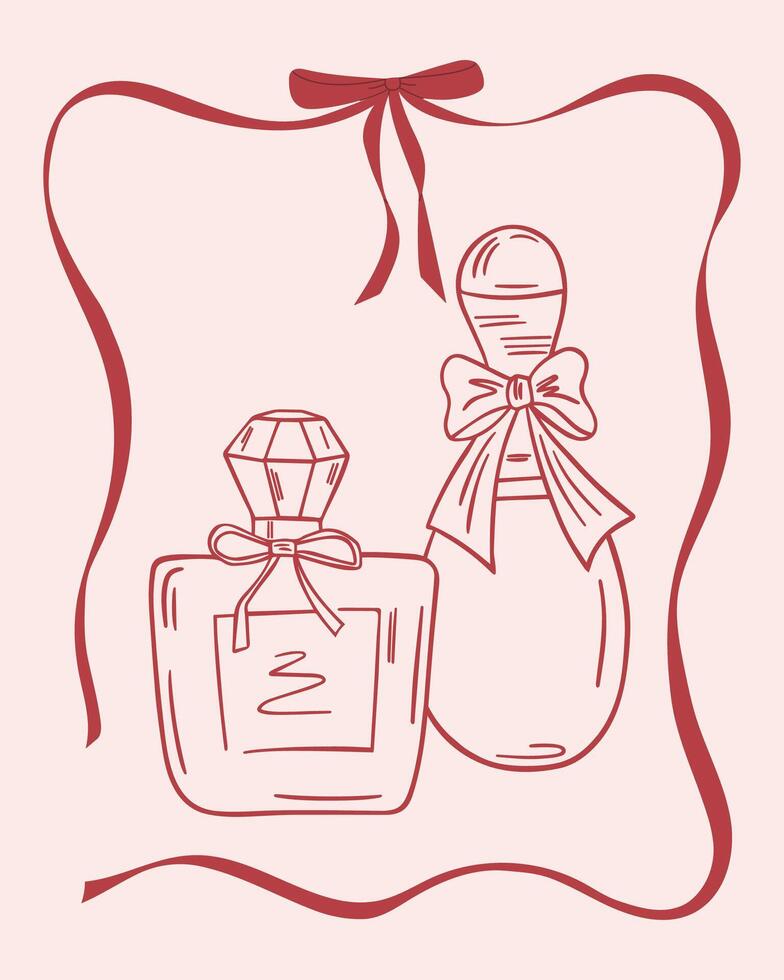 Card with bottles of perfume in vintage style vector
