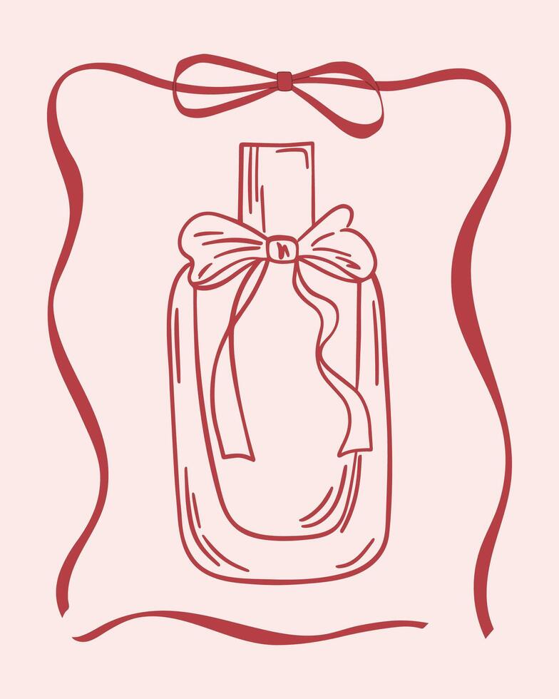 Bottle of perfume vintage card in coquette style vector