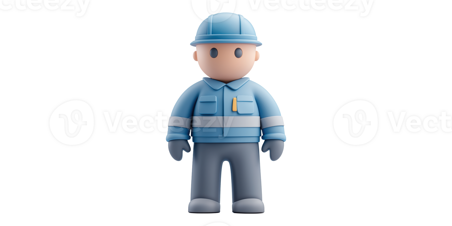 3D Construction Worker Character In Blue Uniform. Safety And Engineering Concept Isolated On Transparent Background png