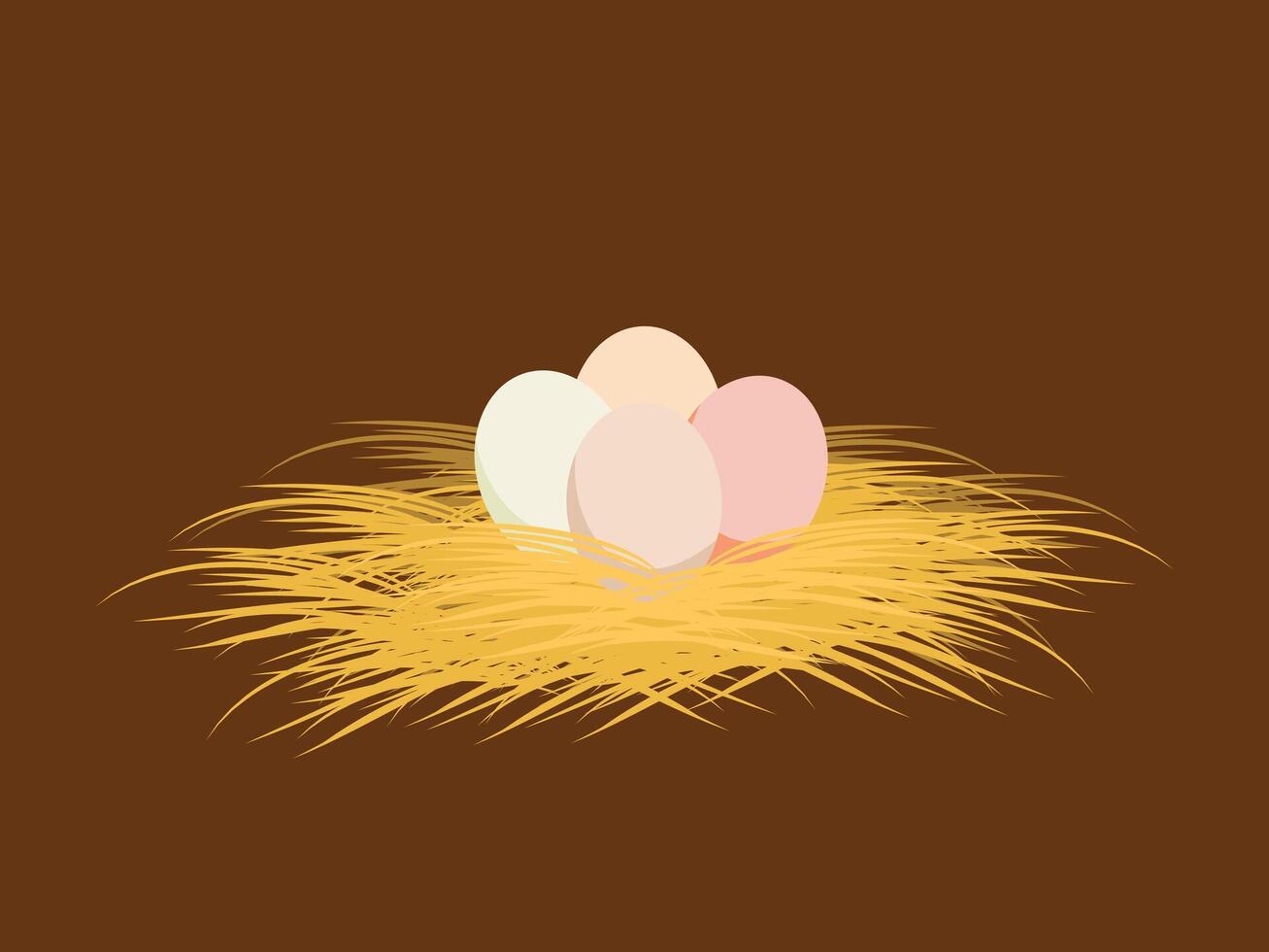 Brown Yellow Pink Eggs Rested in Hay Nest Illustration vector