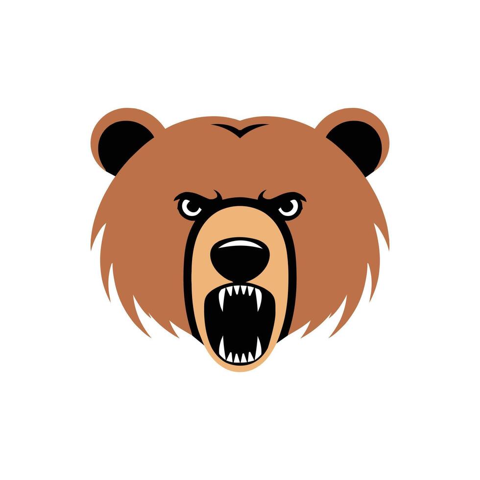 Brown bear angry face forest wild animal colorful head design vector