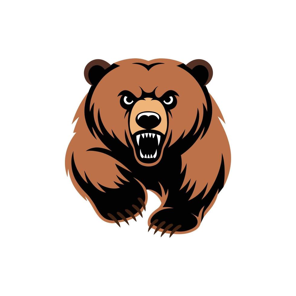 Wild brown bear full body running in forest animal colorful illustration vector