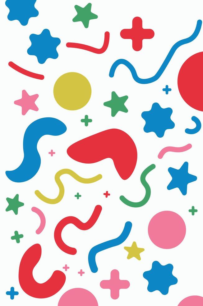 Geometric shapes, squiggles and Star drawn by colorful crayon. Hand drawn cute abstract stickers geometric elements vector
