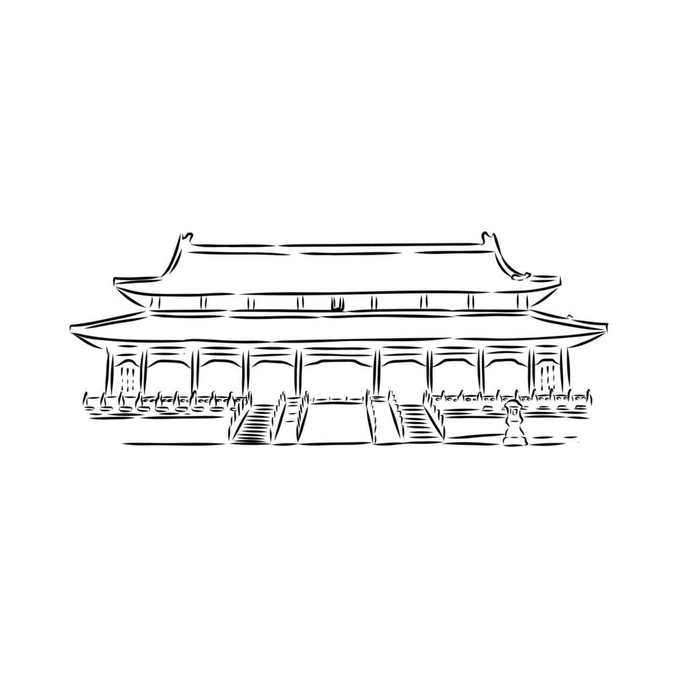 Forbidden City in China black and white sketch vector