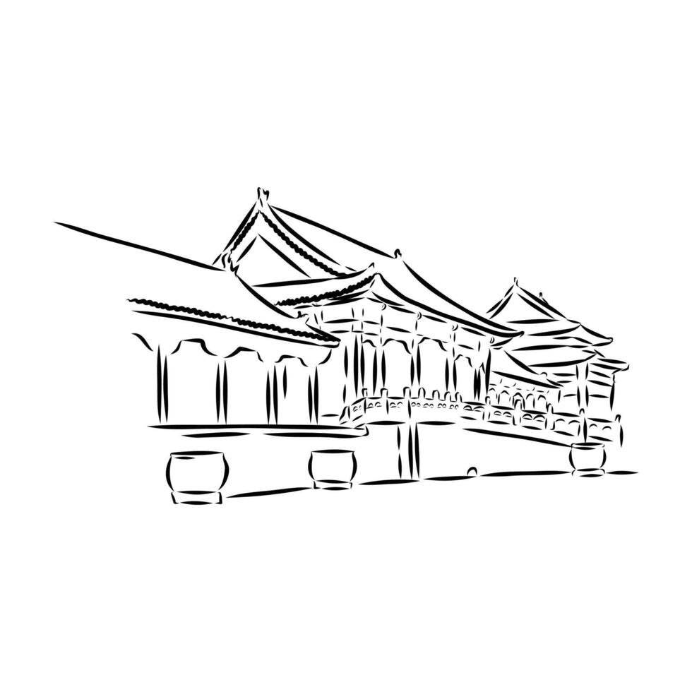Forbidden City in China black and white drawing vector