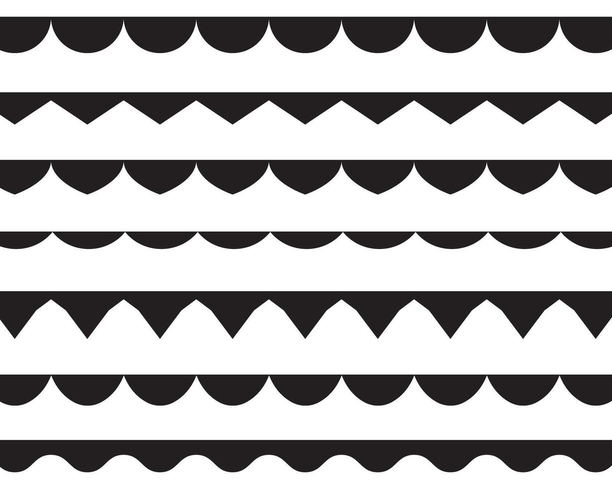 Wiggly borders, scallop stripes, wavy dividers, undulated strokes, curvy brushes isolated on white background. vector
