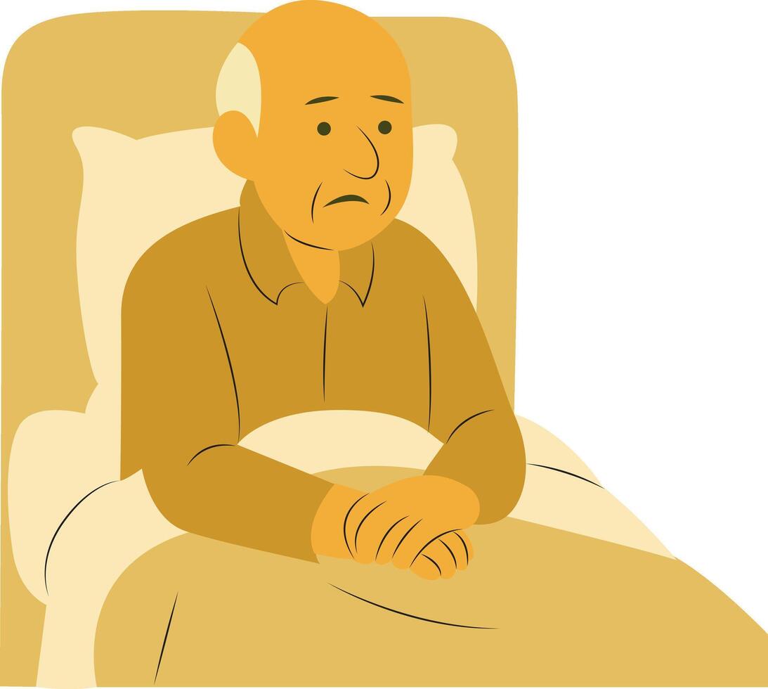 Elderly Man Sitting Bed Worried Alone vector