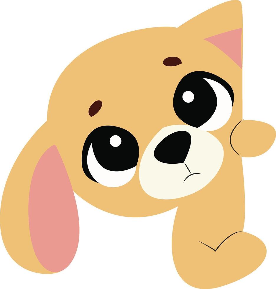 Cute Puppy Cartoon, Big Eyes, Sad Peeking vector