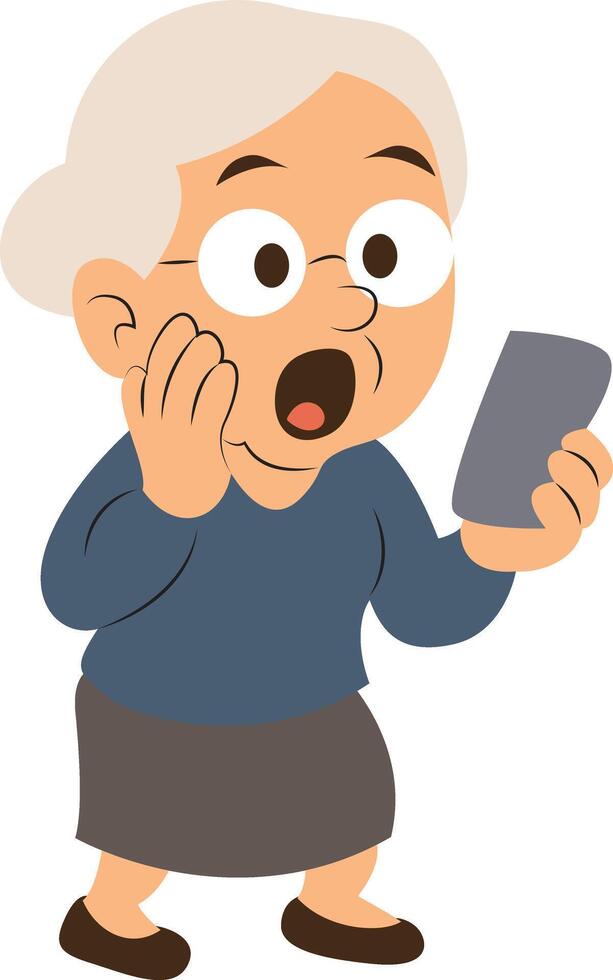 Surprised Elderly Woman Smartphone News vector