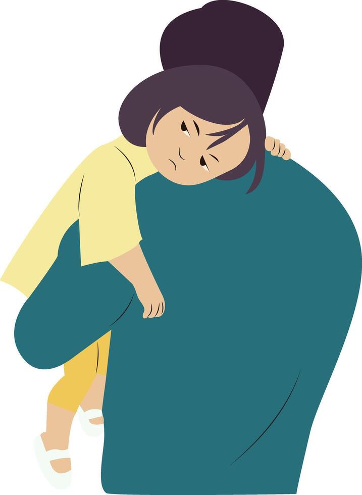Sad Child Hugging Adult Comfort vector