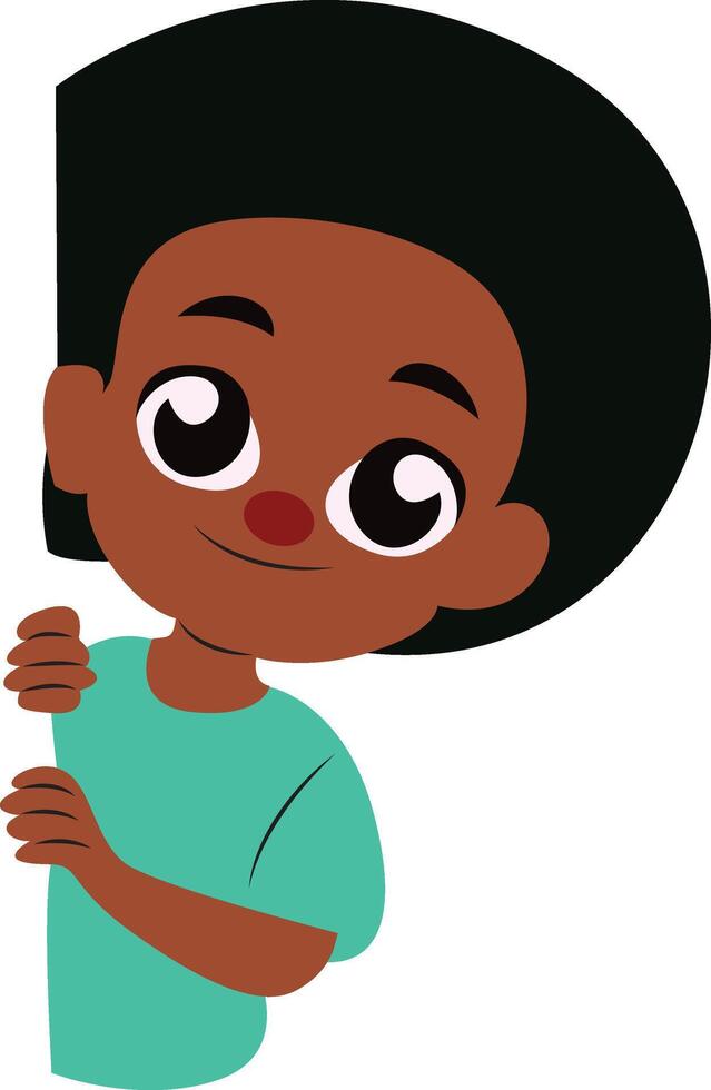 Cute Black Boy Peeking Corner Cartoon vector