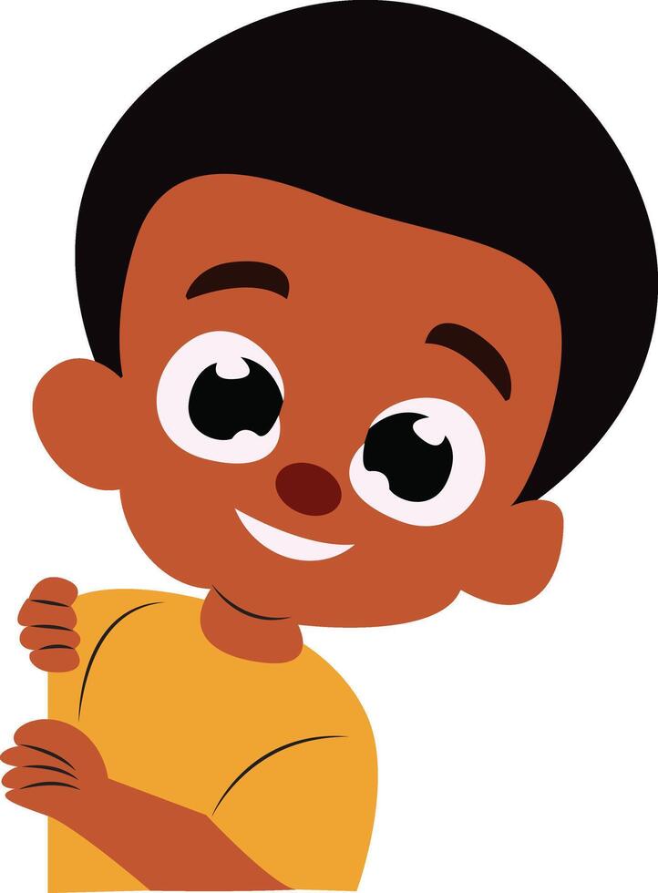 Gleeful Boy Peeking Out From Corner Cartoon Illustration vector