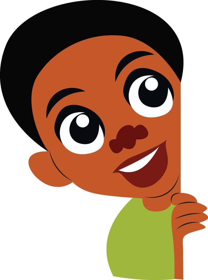 Joyful Boy Peeking Around the Corner Cartoon Illustration vector