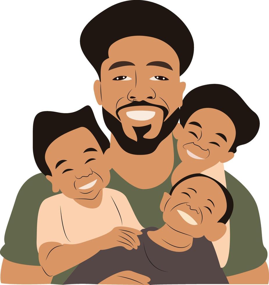 Father day, Happy Black Father Three Sons Family Portrait vector