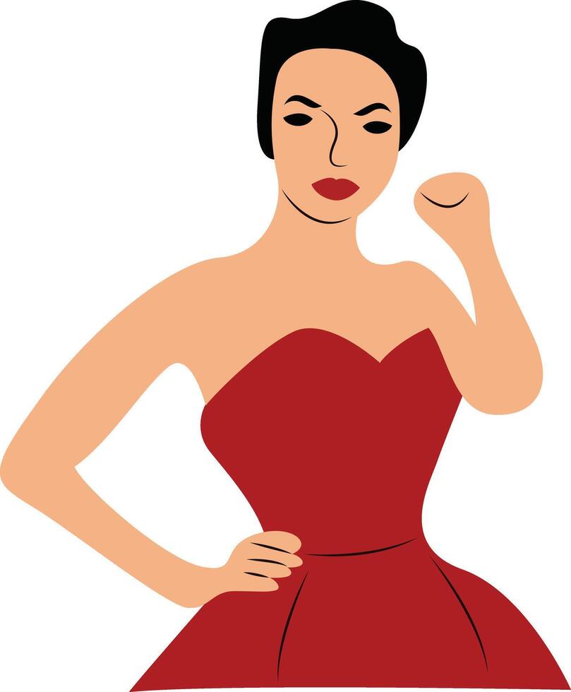 Woman Red Dress Powerful Pose Illustration, vintage illustration vector