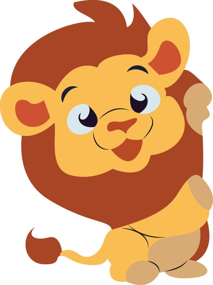 Cute Cartoon Lion Cub Waving Paw Peeking vector