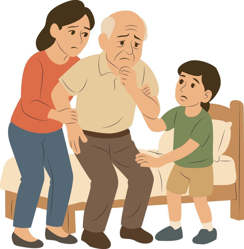 Elderly Man Assisted by Family vector