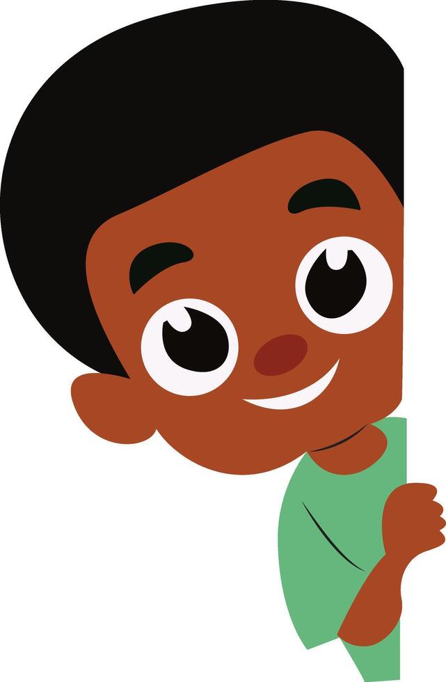Beaming Boy Peeking Around Corner Cartoon Illustration vector